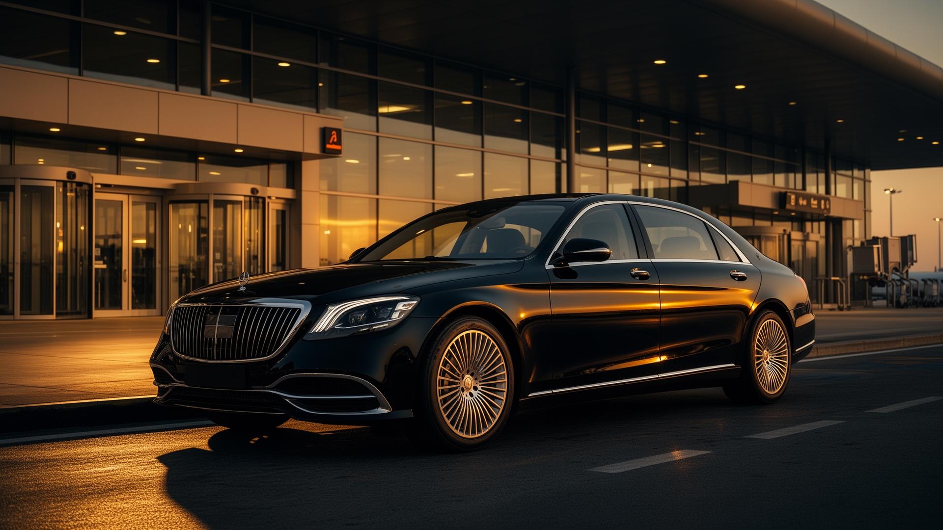 Black luxury sedan at Bradley International Airport